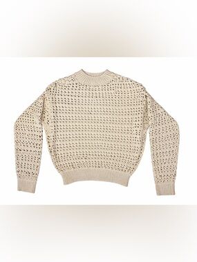 Cream Open-Knit Boho Pullover Sweater Neutral Cozy